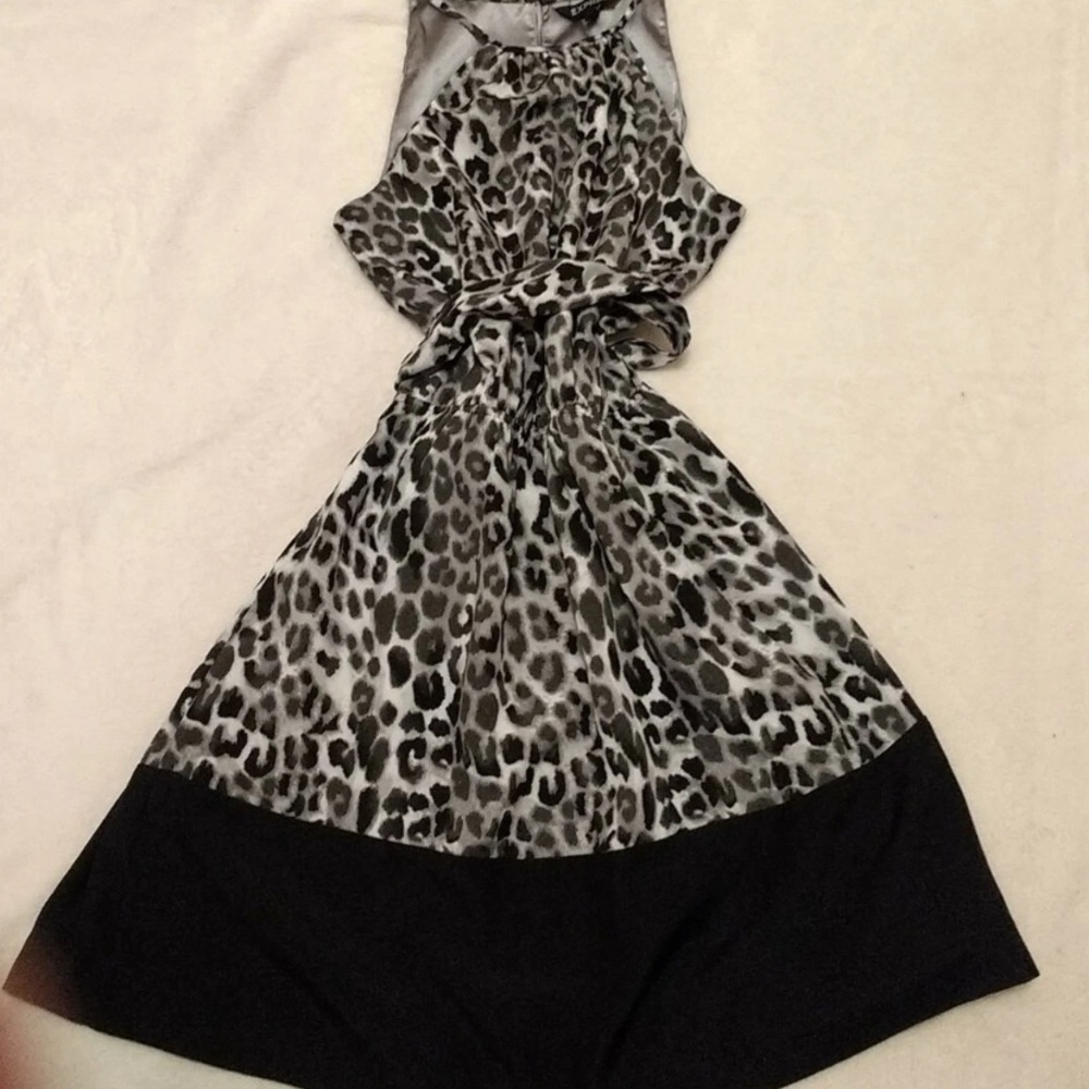 Express Black and White Leopard Print Midi Halter Dress - Picture 12 of 12
